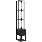 Floor Lamp with Shelves, LED Column Modern Standing Lamp with Fabric Drawer, Adjustable Brightness, Foot Switch for Living Room, Bedroom, Office, Black