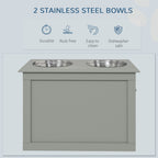 PawHut Raised Dog Bowls, with Storage, Two Stainless Steel Bowls, Elevated Base - Grey