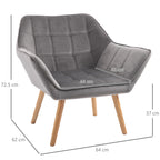 HOMCOM Accent Chair, Velvet Upholstered Vanity Tub Chair with Flared Armrests, Slanted Back, Solid Wood Legs, Comfy Padding Armchair, Home Bedroom Furniture Seating, Set of 2, Grey