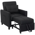 HOMCOM 3-In-1 Linen-Look Single Chair Bed with 11cm Thick Adjustable Back & Eucalyptus Wood Sofa Frame - Black