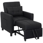 HOMCOM 3-In-1 Linen-Look Single Chair Bed with 11cm Thick Adjustable Back & Eucalyptus Wood Sofa Frame - Black
