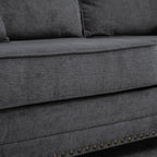 HOMCOM 196cm 3 Seater Sofa, Fabric Sofa with Rubber Wood Legs, Nailhead Trim, 2 Pillows, Small Upholstered Couch Settee for Living Room, Guest Room, Grey