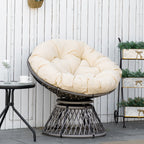 Outsunny 360° Swivel Rattan Moon Bowl Chair Round Lounge Garden Wicker Basket Seat with Padded Cushion Oversized for Outdoor Indoor, Beige