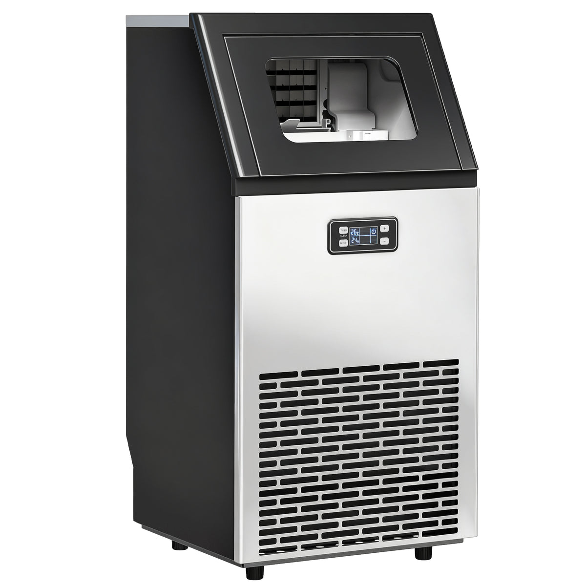 Commercial Ice Maker Machine, Freestanding Stainless Steel Ice Machine with Self-Cleaning, LCD Display, 45kg/24 Hours and 11kg Ice Storage for Home, Office, Bar, Restaurant, Supermarkets