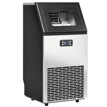 Commercial Ice Maker Machine, Freestanding Stainless Steel Ice Machine with Self-Cleaning, LCD Display, 45kg/24 Hours and 11kg Ice Storage for Home, Office, Bar, Restaurant, Supermarkets