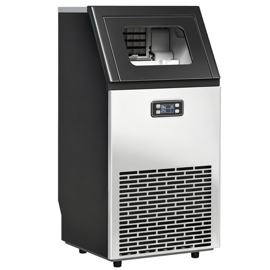 Commercial Ice Maker Machine, Freestanding Stainless Steel Ice Machine with Self-Cleaning, LCD Display, 45kg/24 Hours and 11kg Ice Storage for Home, Office, Bar, Restaurant, Supermarkets