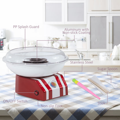 Candy Floss Machine for Kids & Adults, 550W  Retro Cotton Maker for Sugar or Candies,  Including 10 Candyfloss Sticks, Non-Slip Base, Red & White