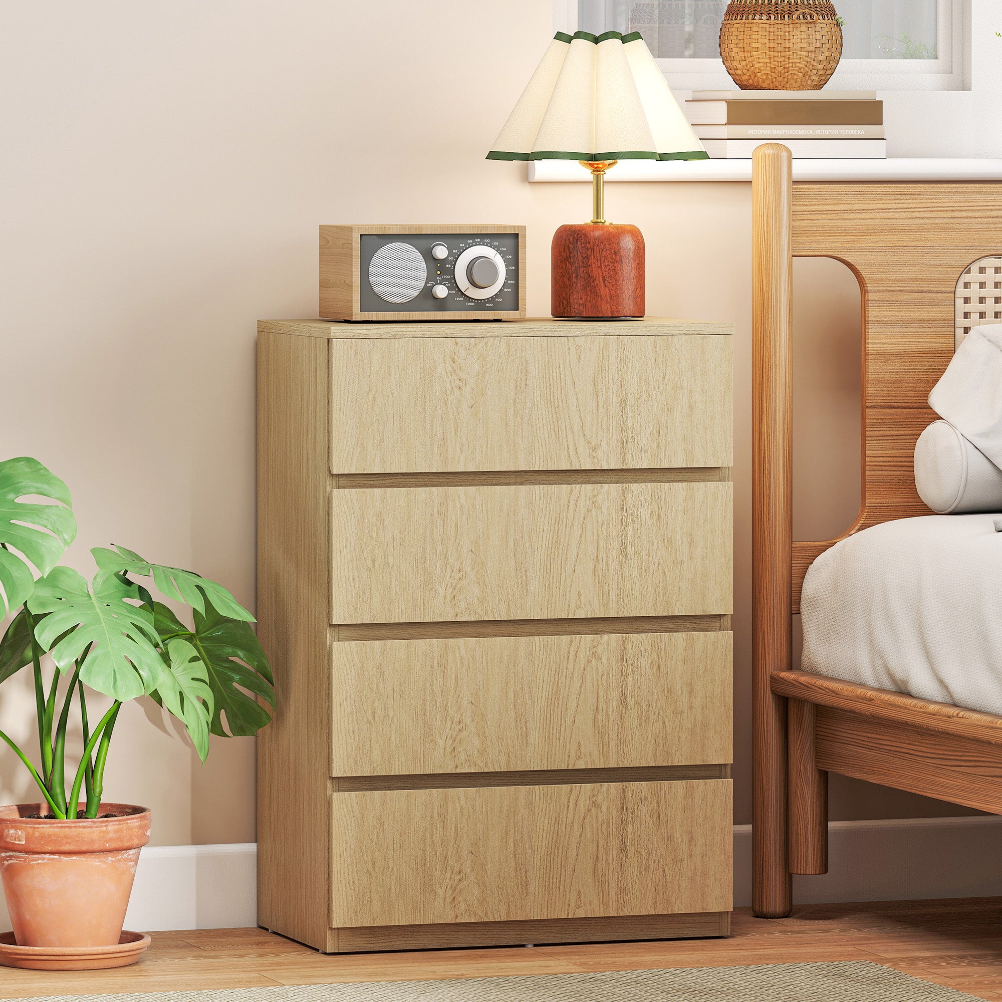HOMCOM Chest of Drawers, 4-Drawer Storage Cabinets, Modern Dresser, Storage Drawer Unit for Bedroom