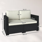 Outsunny 2 Seater Rattan Sofa, Outdoor Garden Sofa with Deep Seat, Cushions, Wide Armrests for Patio, Balcony, Porch, Black