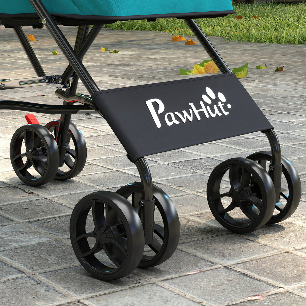 PawHut Dog Stroller, Foldable Cat Dog Pram for Miniature Breeds, Pet Stroller with Brake, Mesh Windows, Dark Green