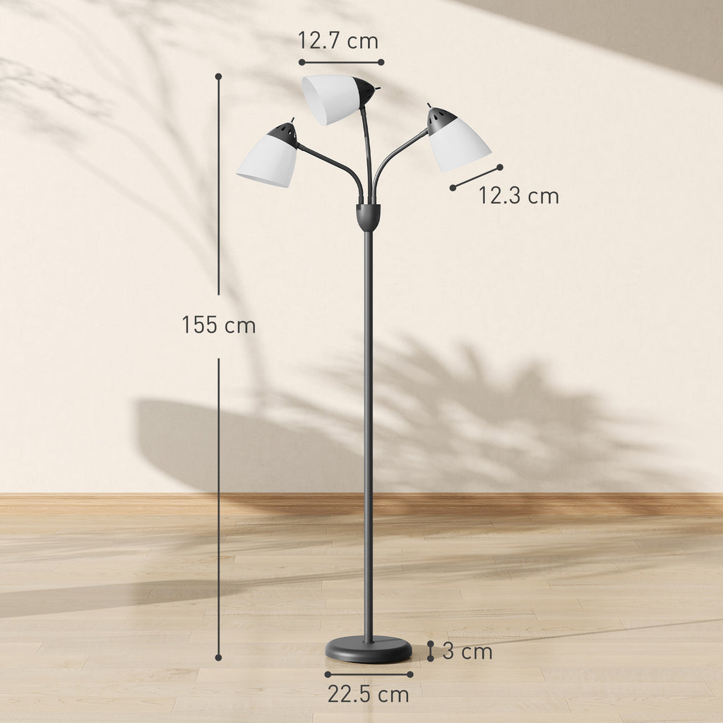 Arc Tree Floor Lamp with 3 Adjustable Rotating Lights and 3000K/4500K/6500K Colour Temperatures, Industrial Standing Lamp with Steel Frame for Bedroom Living Room, 155cm, Black