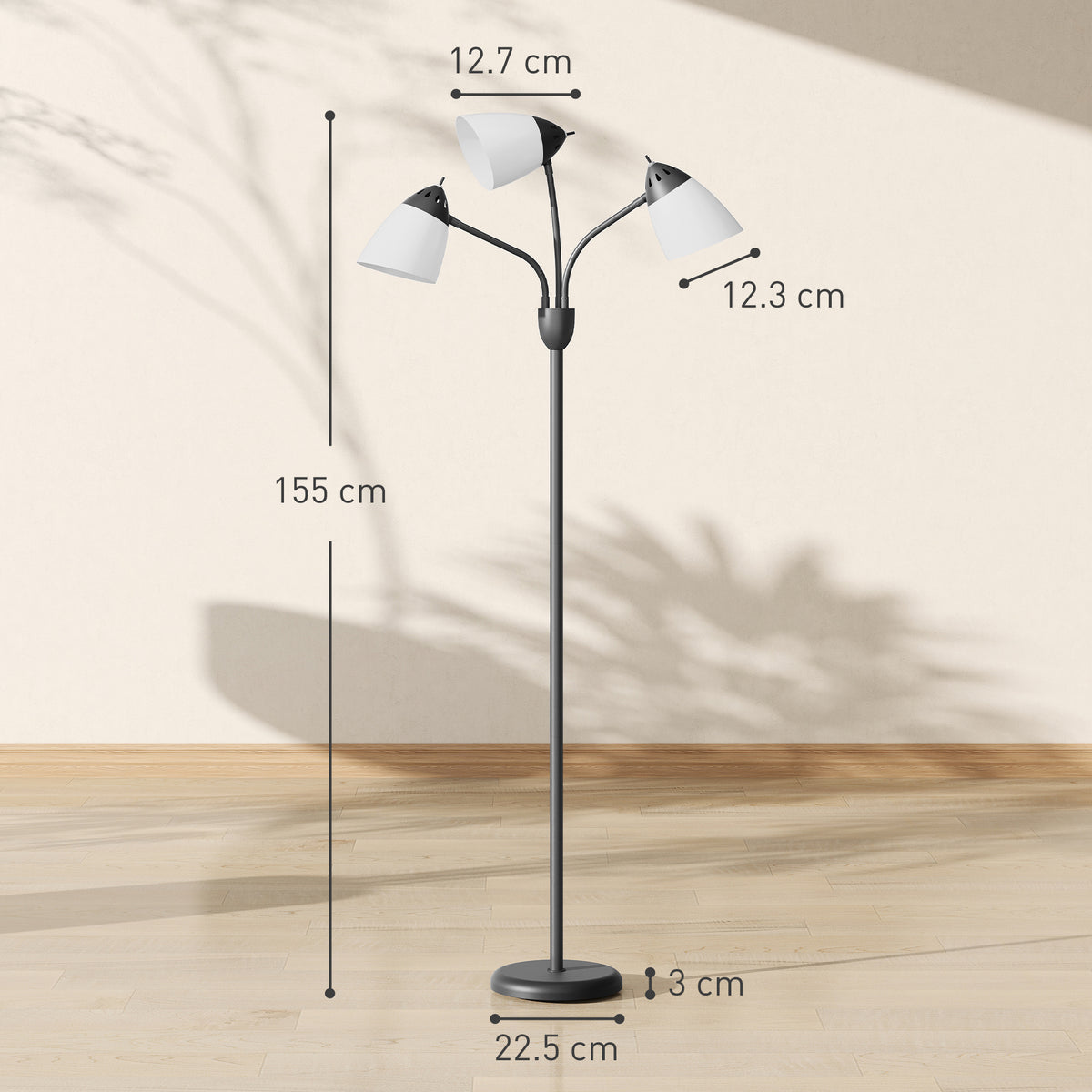 Arc Tree Floor Lamp with 3 Adjustable Rotating Lights and 3000K/4500K/6500K Colour Temperatures, Industrial Standing Lamp with Steel Frame for Bedroom Living Room, 155cm, Black