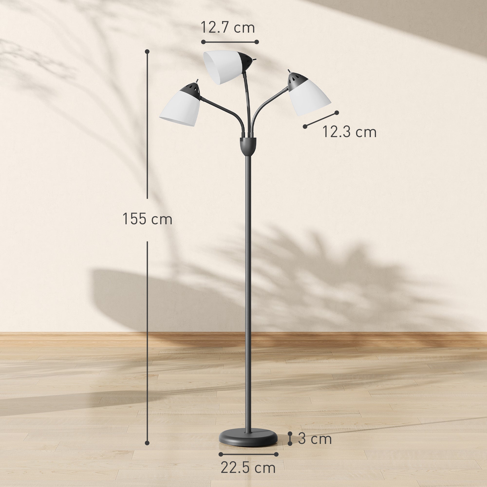 Arc Tree Floor Lamp with 3 Adjustable Rotating Lights and 3000K/4500K/6500K Colour Temperatures, Industrial Standing Lamp with Steel Frame for Bedroom Living Room, 155cm, Black