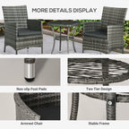 Outsunny 3 Pieces Rattan Bistro Set, Wicker Garden Furniture Set with 2-Tier Coffee Table and Chairs, Washable Cushions, for Outdoor Patio Balcony, Mixed Grey