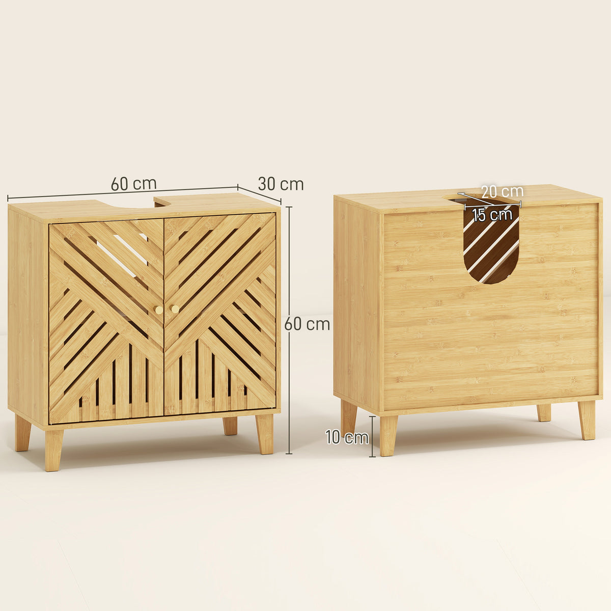Bamboo Bathroom Under Sink Cabinet with Adjustable Shelf for Basin without Pedestal - Natural