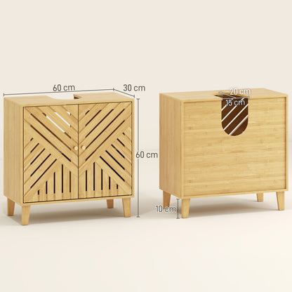 Bamboo Bathroom Under Sink Cabinet with Adjustable Shelf for Basin without Pedestal - Natural