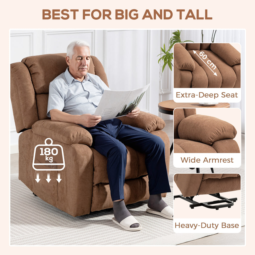 HOMCOM Power Lift Recliner Chair with Vibration Massage, Lift Chair for Elderly with Footrest, Remote, Side Pocket, Brown