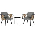 Outsunny 3 Pieces Rattan Bistro Set with Washable Seat and Back Cushions, Glass Top Coffee Table, for Outdoor, Patio, Black