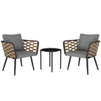 Outsunny 3 Pieces Rattan Bistro Set with Washable Seat and Back Cushions, Glass Top Coffee Table, for Outdoor, Patio, Black