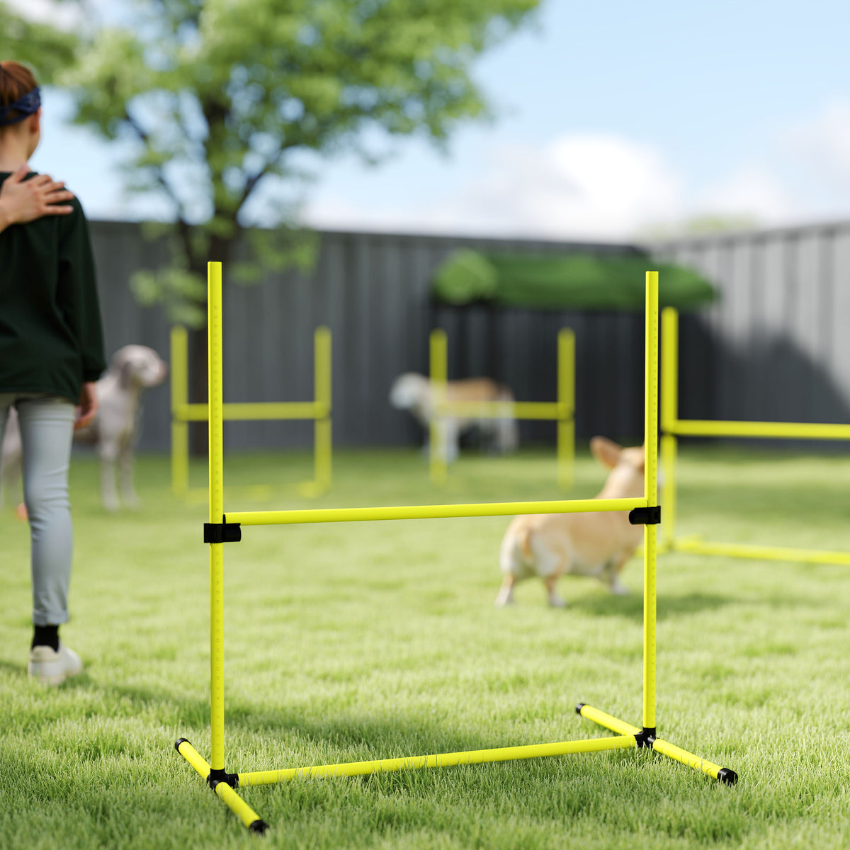 PawHut 4 Pieces Dog Agility Training Equipment, Adjustable Height Jumps Hurdle with Carrying Bag for Outdoor, Yellow