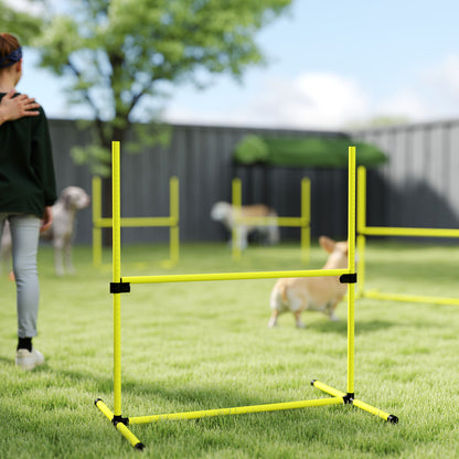 PawHut 4 Pieces Dog Agility Training Equipment, Adjustable Height Jumps Hurdle with Carrying Bag for Outdoor, Yellow