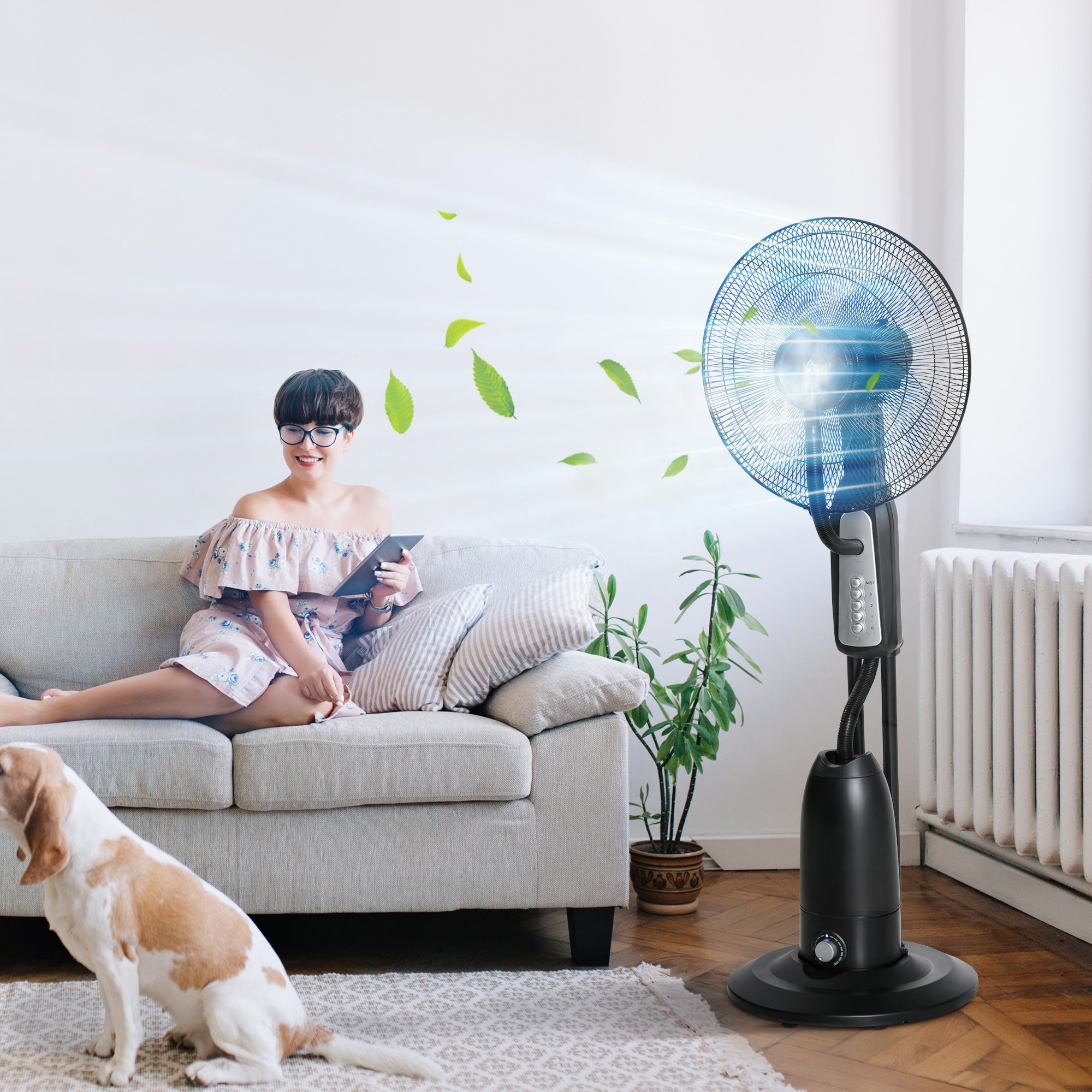 Spray Misting Fan, Floor Fan with Water Mist Spray, 70° Oscillation, Tilt Head, 3 Speeds, 2.8L Water Tank, Black
