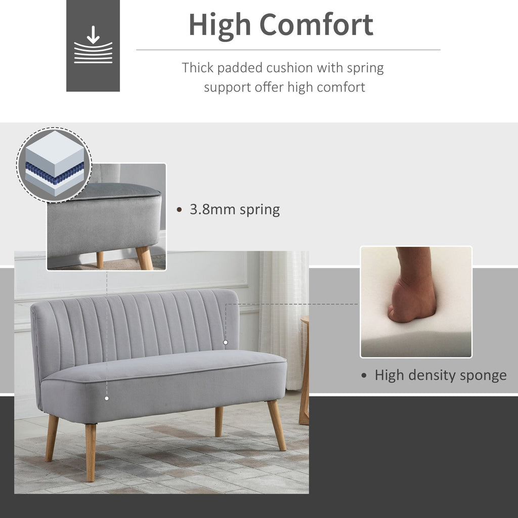 HOMCOM Modern Velvet Double Seat Sofa w/ Wood Frame Foam Padding Soft Comfortable Compact Couch Light Grey