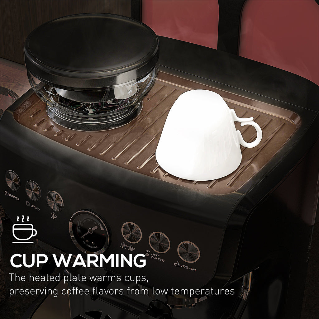 15 Bar Coffee Machine with Adjustable Grind, Steamer and Accessories, Good Housekeeping Institute Approved, Black