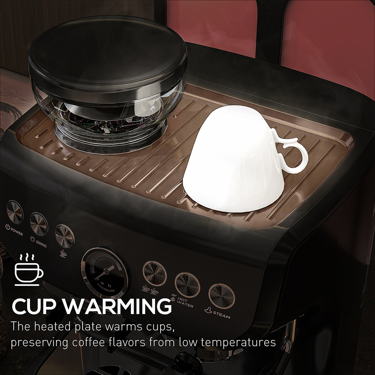15 Bar Coffee Machine with Adjustable Grind, Steamer and Accessories, Good Housekeeping Institute Approved, Black