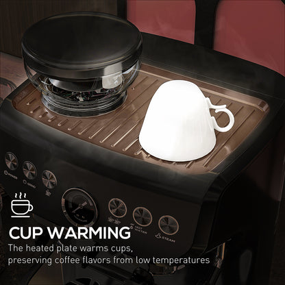 15 Bar Coffee Machine with Adjustable Grind, Steamer and Accessories, Good Housekeeping Institute Approved, Black
