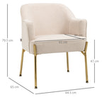 HOMCOM Accent Chair, Living Room Armchair, Vanity Chair with Gold Plating Metal Legs and Soft Padded Seat for Bedroom and Café, Set of 2, White