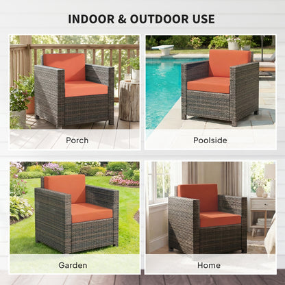 Outsunny PE Rattan Garden Armchair with Cushion - Mixed Brown/Orange