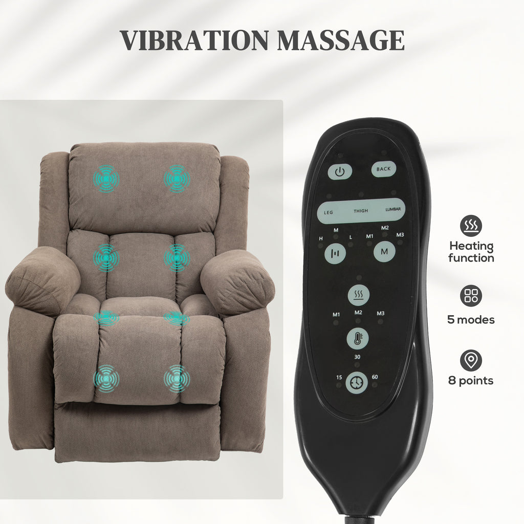 HOMCOM Riser Recliner Armchair with 8 Vibration Massage and Lumbar Heater, Wide Seat, USB Port, Light Brown