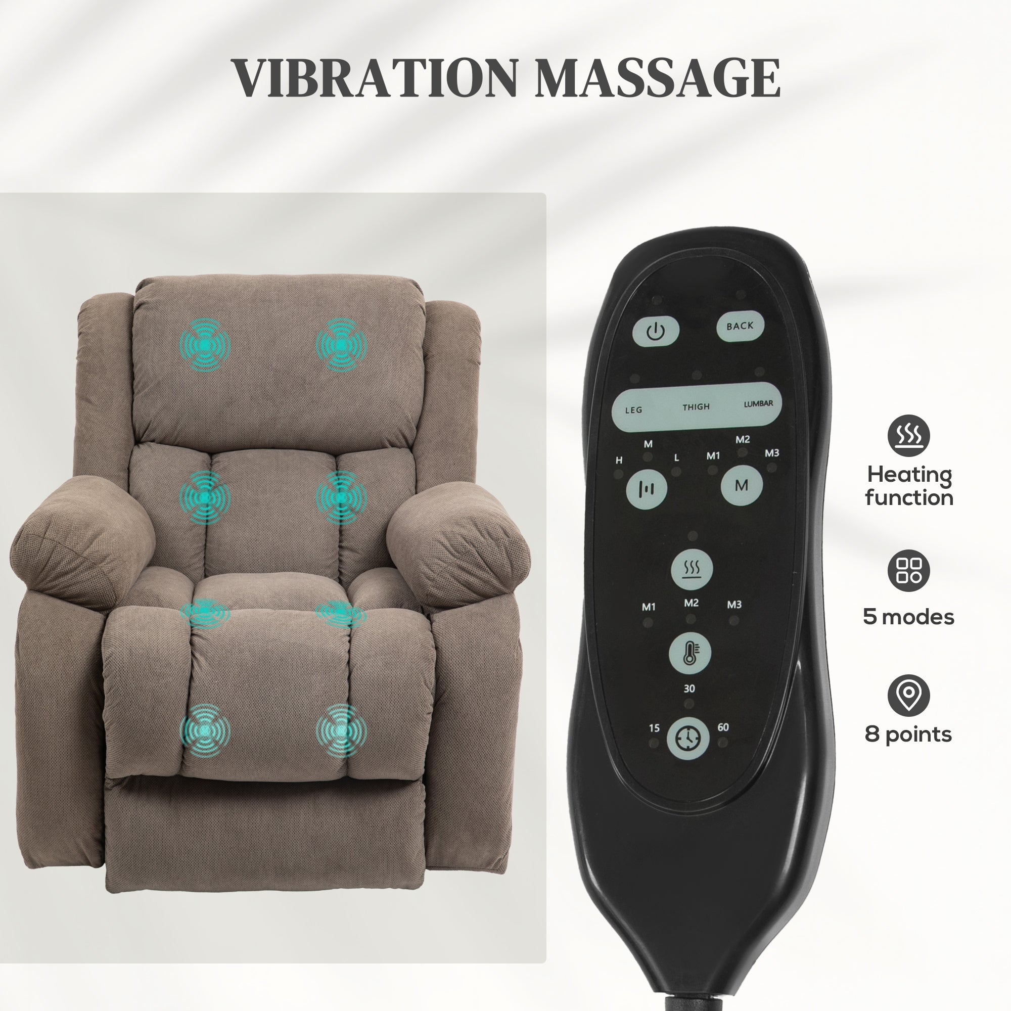 HOMCOM Riser Recliner Armchair with 8 Vibration Massage and Lumbar Heater, Wide Seat, USB Port, Light Brown