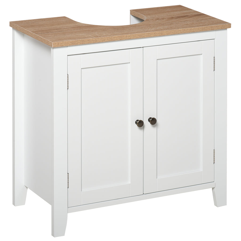kleankin Under Sink Cabinet, Bathroom Sink Cabinet with 2 Doors, Pedestal Under Sink Design, Freestanding Bathroom Cupboard with Adjustable Shelf, White