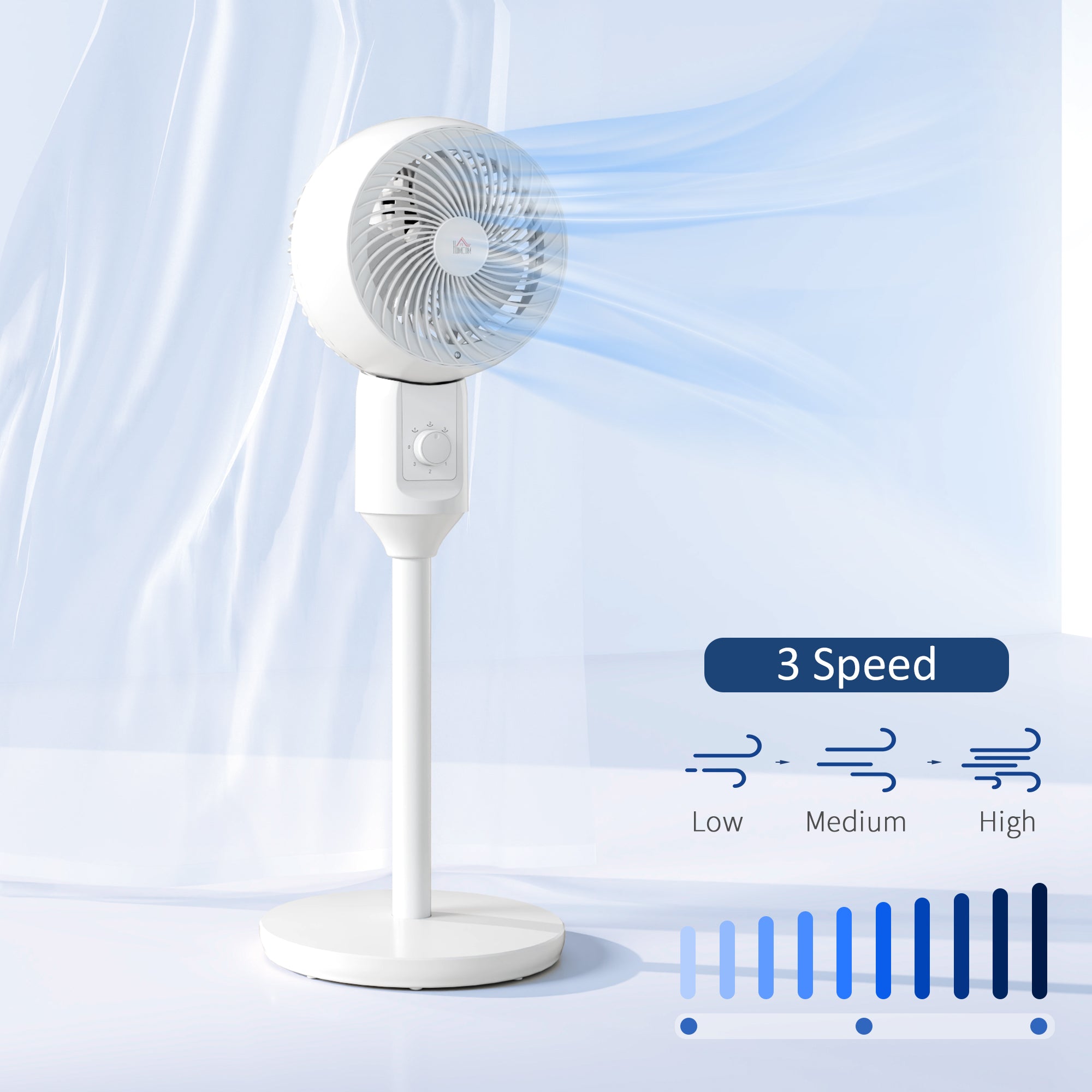 32" Pedestal Fan, 70° Oscillating 90° Vertical Tilt Air Circulator with 3 Speeds, Standing Fan for Home Office, Bedroom, White