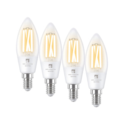 4lite WiZ Connected C35 Candle Filament White WiFi LED Smart Bulb - E14 Small Screw