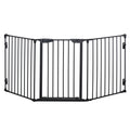 PawHut Pet Safety Gate, 3 Panels Playpen Fireplace, Foldable Metal Fence, Stair Barrier, Room Divider, Fire Guard w/ Automatic Closing Door, Black