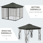 Outsunny 3 x 3(m) Steel Frame Double Roof Garden Gazebo - Grey