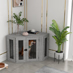 PawHut 2 in 1 Dog Crate Furniture Side Table with Cushion for Medium Dogs, 104 x 55 x 63cm - Grey