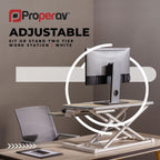 ProperAV Two Tier Stand Up Desk Converter Worktop with Gas Spring Lift & Variable Height Settings - White
