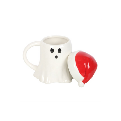 Ghost Shaped Mug with Santa Hat Lid