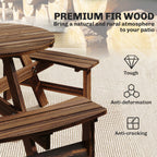 Outsunny Wooden Garden Dining Set, 6 Seater Round Dining Picnic Table with Matching Bench, Garden Furniture Set with Parasol Hole for Outdoor Patio Party and Family Gatherings, Carbonized
