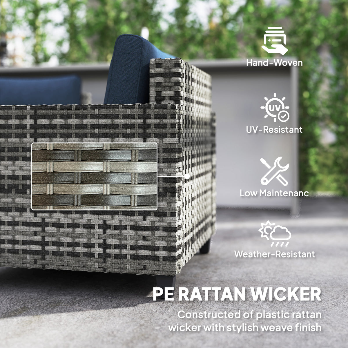 Outsunny Six-Piece Modular Rattan Sofa Set - Navy Blue