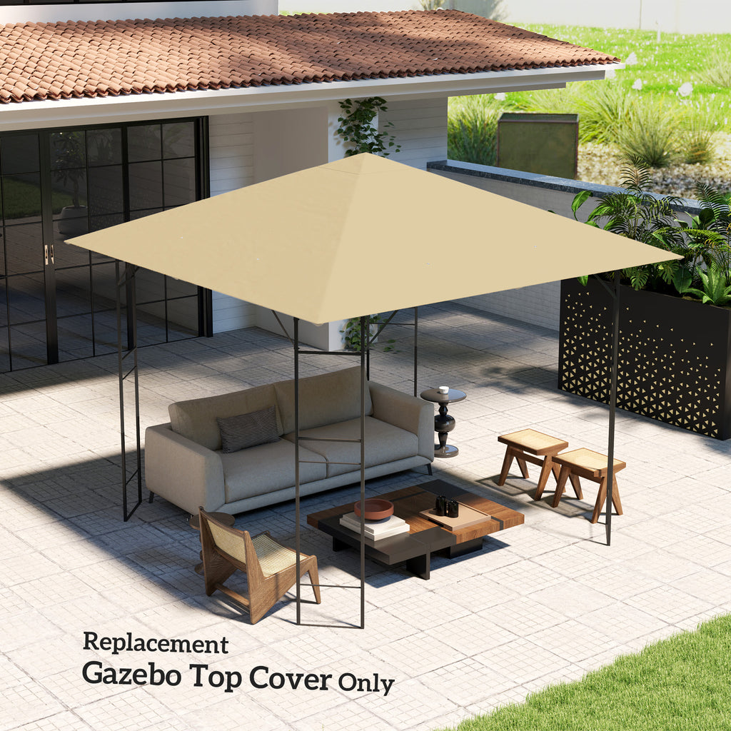 Outsunny 3 x 3(m) Gazebo Canopy Replacement Cover, Garden Gazebo Roof Replacement with Drain Holes, Water Resistant PVC Coating, 370g/?, UPF30+, TOP COVER ONLY, Beige