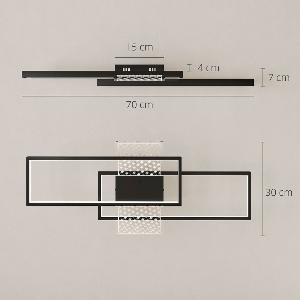 LED Ceiling Light, Modern Dimmable Ceiling Light with Wall Switch & Remote Control, Flush Mount Fixture Lamp with 3000-6000K Colour Temperatures for Living Room, Bedroom, Black