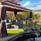 Outsunny 3 x 4m Aluminium Garden Gazebo, Marquee Canopy Shelter Pavilion Party Tent with Nets and Curtains for Garden and Deck, Coffee