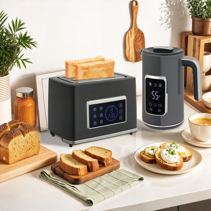 Touch Screen Kettle and Toaster Set - Grey