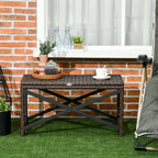Outsunny PE Rattan Garden Side Table, Outdoor Coffee Table with X-Shape Frame, Mixed Brown