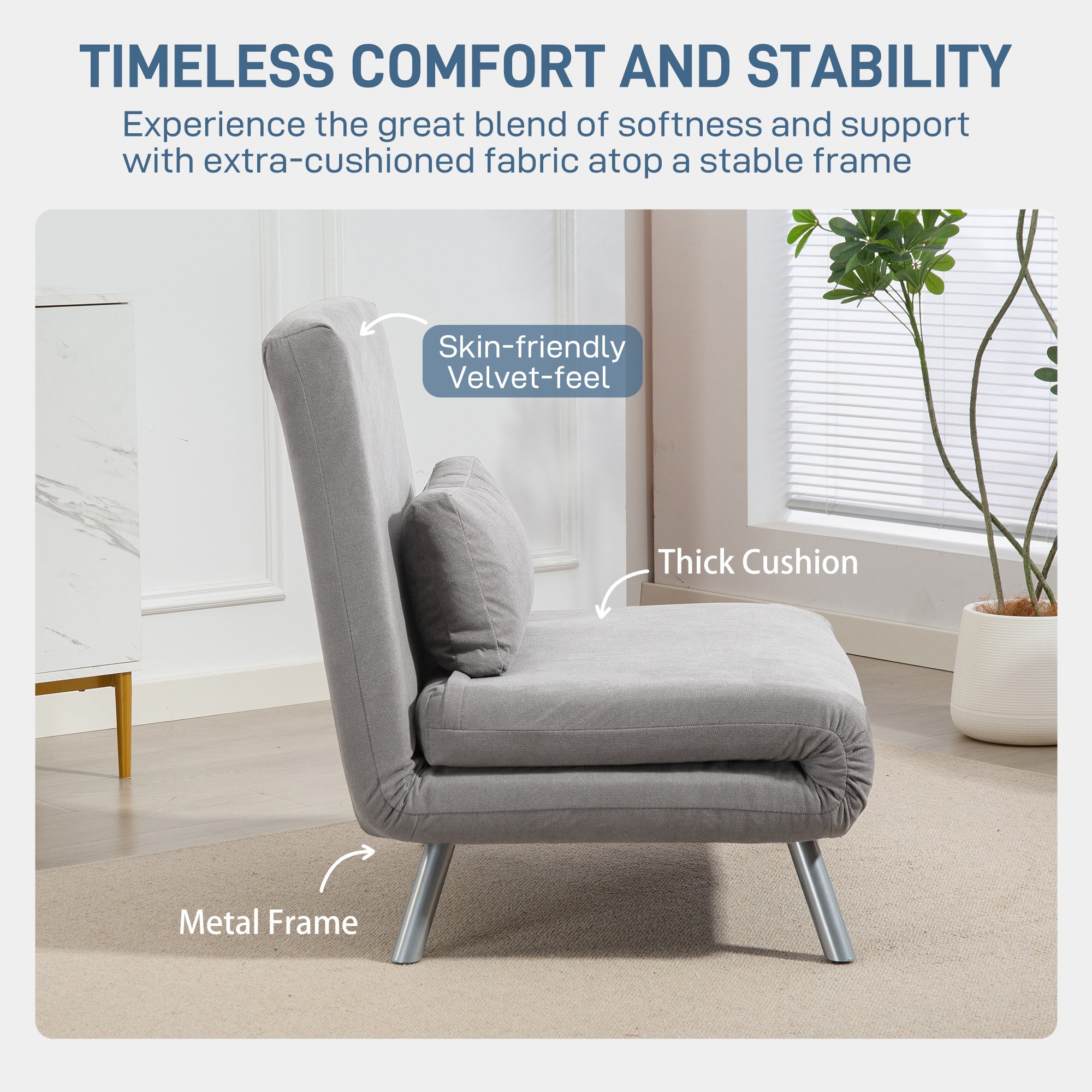 HOMCOM Single Snow Flannel Chair Bed - Grey